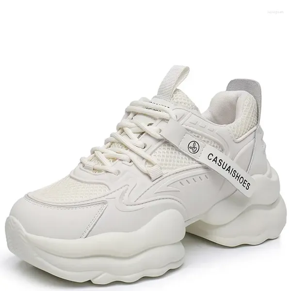 Casual Shoes Trendy Dad für Frauen 2024 Herbst Dick-Soled Innerer Steigerung echter Leder-Sneaker Frauensportarten