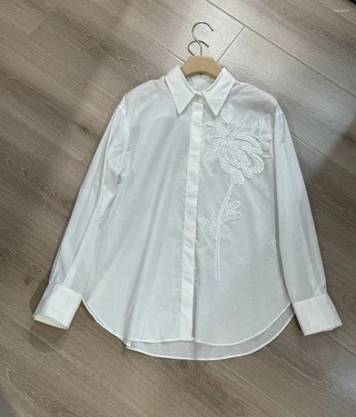 Kadın bluzları İlkbahar Yaz 2024 B C Gömlek Pamuk Dönüş Yaka Beyaz Bluz Kadın En İyi Kadın Giysileri İşlemeli Pullar