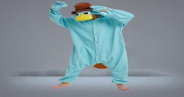 Blaues Fleece Unisex Perry Das Platypus -Kostüm -Onesies Cosplay Pyjama Erwachsene Pyjama Tier Nachtwäsche Jumpsuit1699178