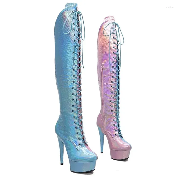 Scarpe da ballo laijianjinxia 15cm/6 pollch brevetto puttano femminile Upper Women Platform High Heels Boots Phas 073