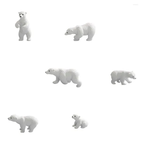 Decorazioni da giardino 6 pezzi Mini Figurine bianche per orso polare Modello di resina per cortile in miniatura