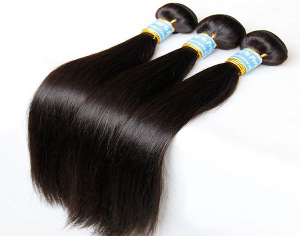Capelli umani dritti brasiliani 3pcslot Virgin Remy estensioni di capelli non trasformati bundle Natural Black Color Dyeable Hair Weave7987933