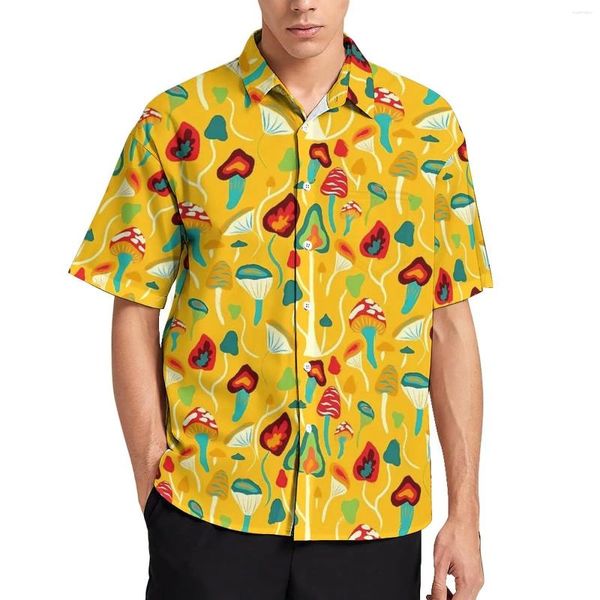 Herren lässige Hemden Vintage Beach Hemd Pilz Harajuku Print Hawaiian Trends Blusen kurzärmeliges soziales Muster Top große Größe