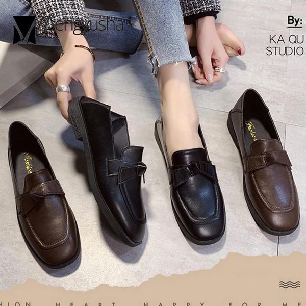 Casual Shoes Student Student Bow-Knot-Ladung Frau Flats Ballerina Chunky Heels Square Toe Oxfords Britische kleine Lederfrauen Espadrilles