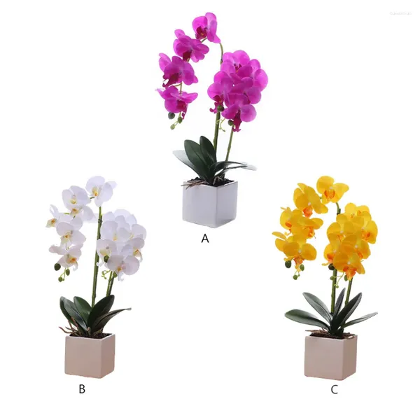 Flores decorativas Orquídeas artificiais Orquídeas de flores Flor Desktop Fake Bonsai Touch Faux Real for Garden El Plant Ornaments Carmine