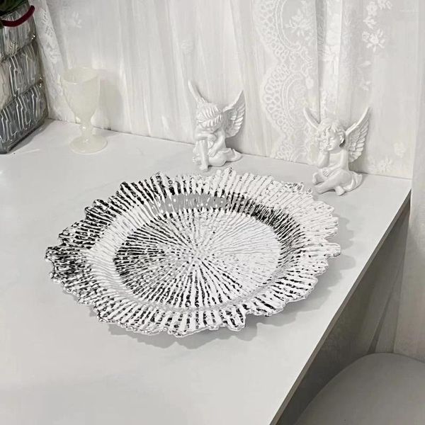 Estatuetas decorativas 33cm Silver2 Bandeja de banquete de casamento de ponta Luz Luz de luxo de estilo de luxo de luxo Lace requintada placa de frutas 2024