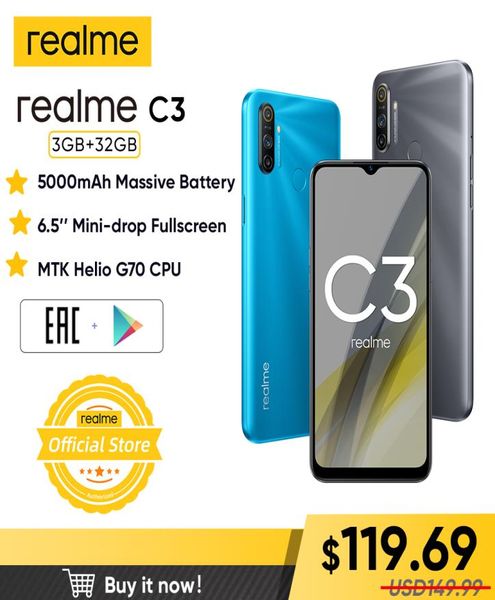 Realme C3 Versione globale 3GB RAM 32GB ROM Pro Mobile Phone MTK HELIO G70 CPU 12MP Camera 65Quot Minidrop FullScreen 5000MAH6561593