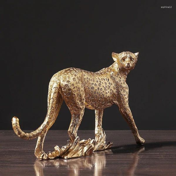 Estatuetas decorativas monte monte de leopardo ornamentos de ouro sala de estar de cabine de tv crafts artesanato decoração de mesa criativa