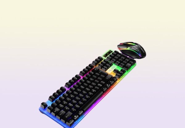 Conjunto de teclado com fio com fio USB Conjunto de mouse arco -íris Backlight 104 Keys 1000 DPI KeyBoards mecânicos jogos para laptop Epacket4873077