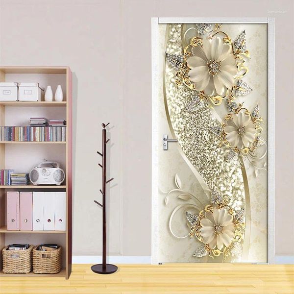 Papéis de parede de parede, estilo de luxo de luxo adesivos de portas 3d de embelezamento quarto quarto decoração de casa decoração de parede de parede impermeável de PVC mural