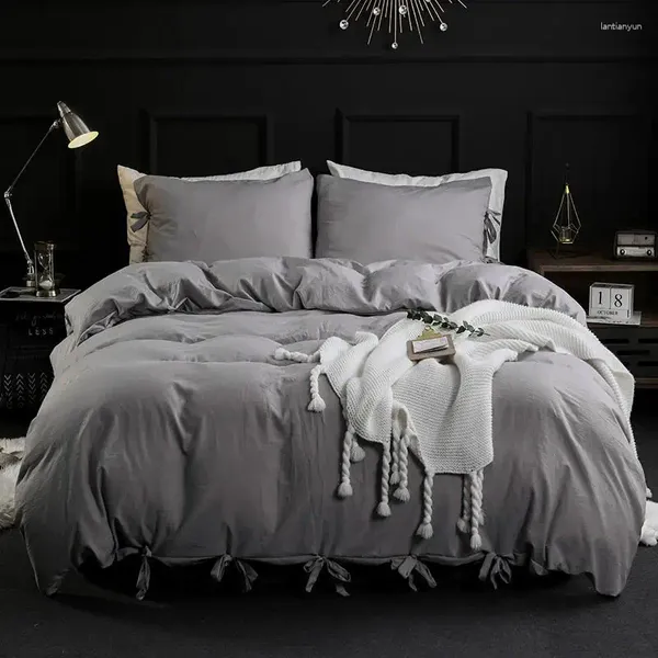 Set di biancheria da letto 50 grey copripiumino set con federe per filowcasi Bowknot Lavato femminile di cotone femminile da letto da letto casa