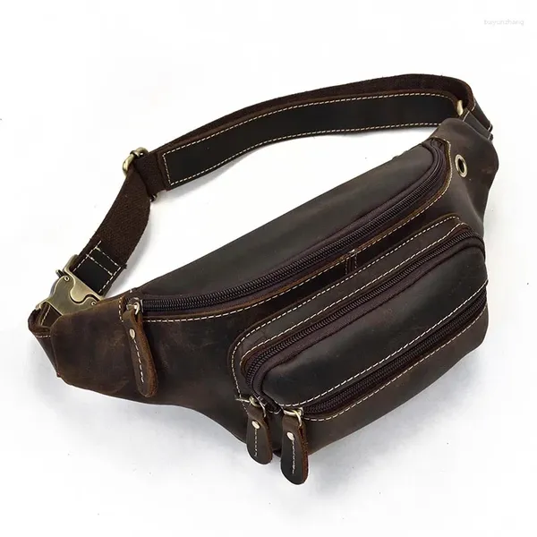 Bolsa de couro de mochila Bolsa de cinto casual Sacos de cintura de pele de carne de mochila maluca com pacote de cavalos com fone de ouvido Fanny