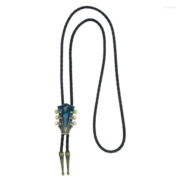 Bow Binds Metal Carving Bolo Krawatte Cowboy Gitarrenkopf Krawatte für Hemd Jeans Western Halskette Elegant Leder Bola