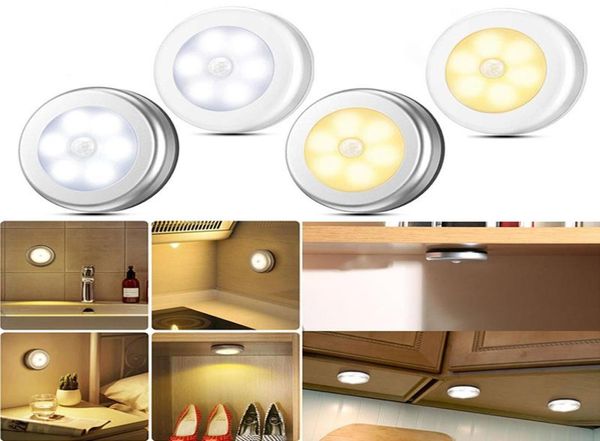 Luci notturne 6 LED a LED a batteria quadrata Sensore di movimento rotondo Sensore PIR sotto lampada per armadio per la spia per scale Kitchen5128879