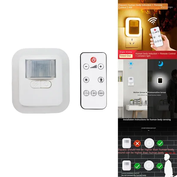 Switch luci notturne LED LIGHT SENSORE SENSORE SMART SMART con telecomando wireless per corridoi delle scale Easy Installa da usare