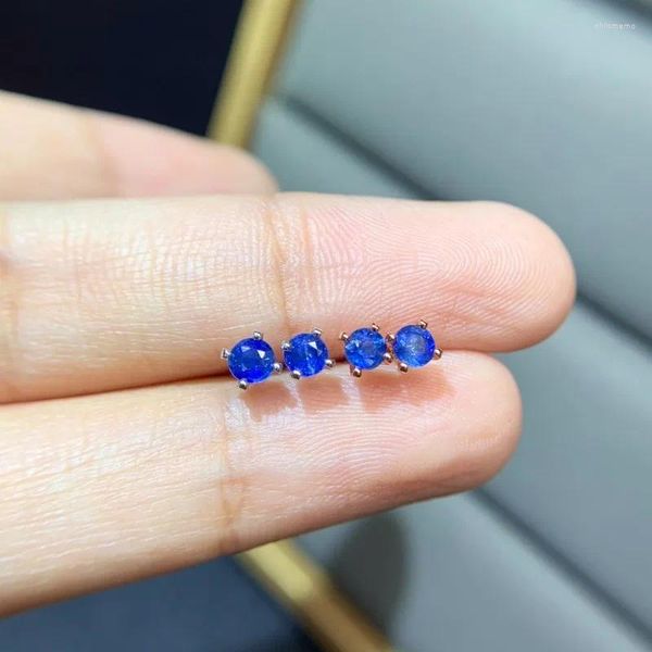 Orecchini per borchie 3x3mm Blu Natural Blue Sapphire 925 Oreri d'argento per donne Sterling Prevenire gioielli fini