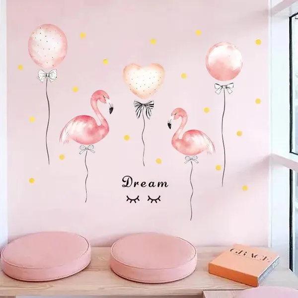Wandaufkleber Pink Flamingo Tapete für Geburtstagsdekoration Nordic Style Warm DIY Sticker Girl's Schlafzimmer Hochzeitsaufkleber Wandbild