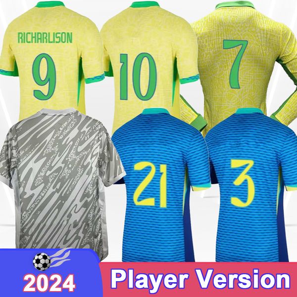 2024 Brasile Mens Soccer Maglie Soccer Nazionale Danilo Vini Jr Richarlison a casa via a casa via GK Shirts a manica lunga