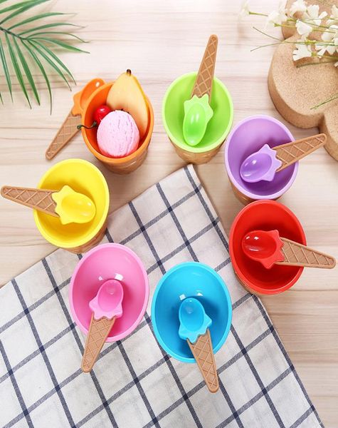 Nette Plastikeisschale mit Löffel umweltfreundlich Dessert Bunte Tortenschalen Behälter Set Cup Kinder Tischgeschirr M14609497426