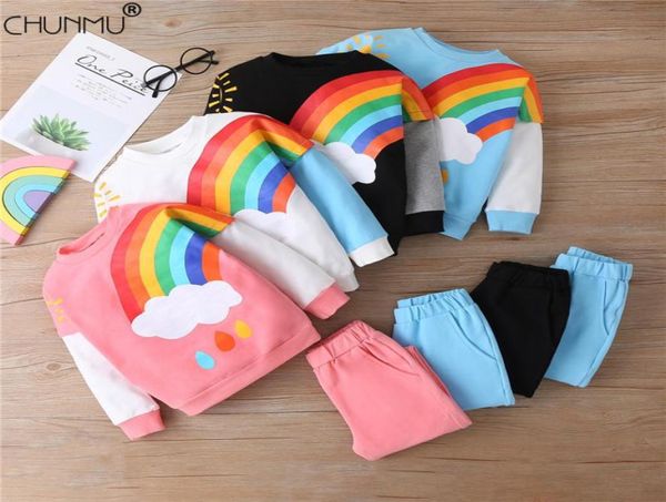 Baby Boys Spring Clothing Sets Rainbow Print Stitching Sweet Sweathirt Brants Suit Sust Kids Kids 2105085641490