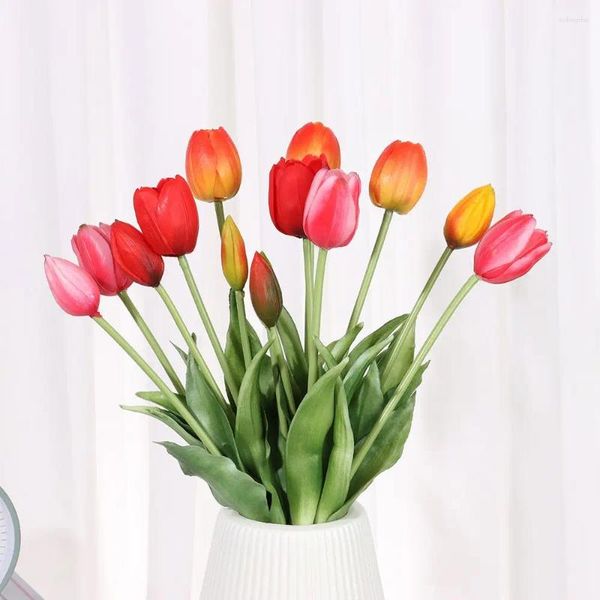 Dekorative Blumen Luxus echtes Touch Silikon Flores Artificiales Tulips Bouquet 5 Köpfe Stiele Raumdekoration Künstlich