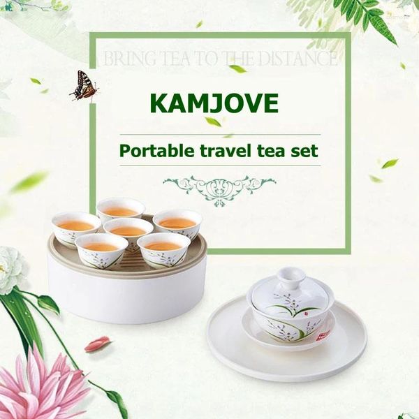 Copas pires Kamjove KP-128 Bath-On Blue-On White Porcelain Travel Tea Conjunto de chá portátil