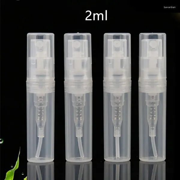 Depolama şişeleri 100pcs/lot 2ml küçük plastik püskürtücü şişe ince sis sprey parfüm numune şişeleri temiz pompa atomizer