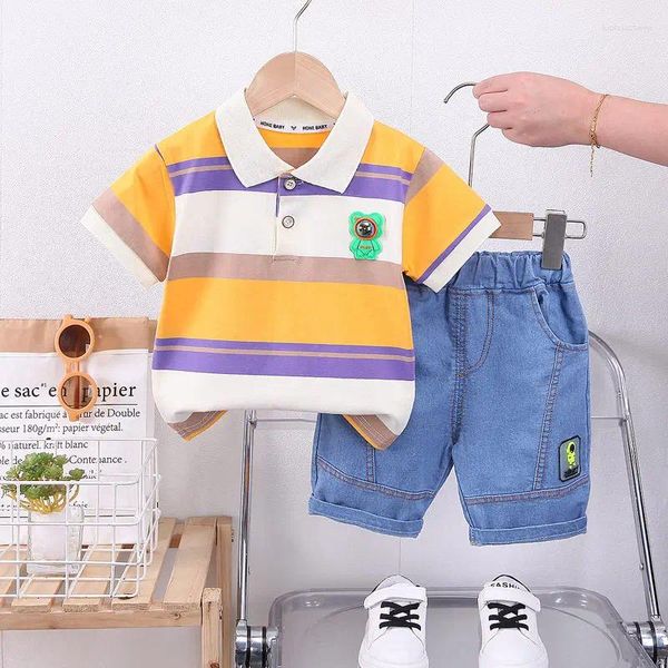 Kleidung Sets Baby Sommer Cartoon Kinder Jungen Mädchen Streifen Bär T -Shirt Kurzjeans 2pcs/Sets Kinderkleidung Kleidung Kleinkind