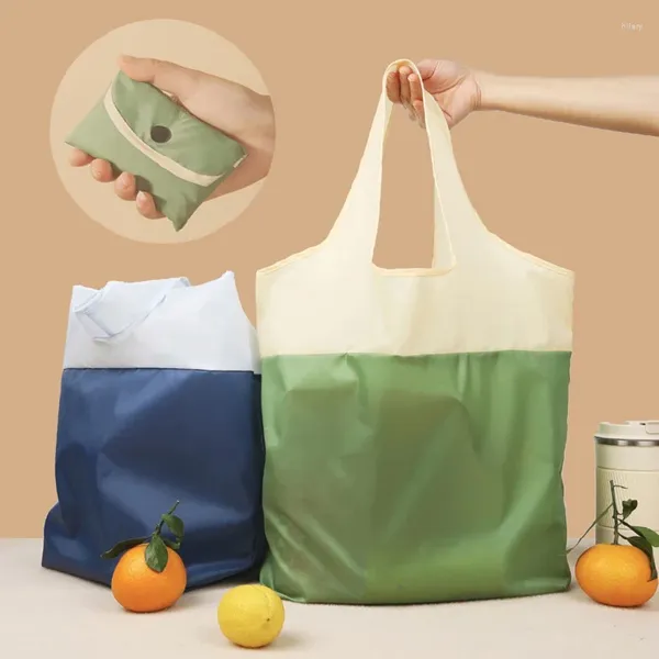 Sacos de armazenamento colorblock reciclado mantimentos de poliéster bolsa de compras com água repelente de água de grande capacidade