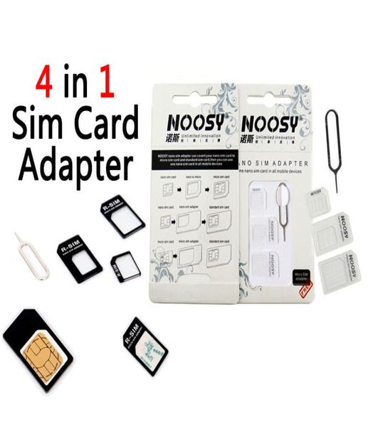 Nano SIM Card to Micro SIM Card Standard Adapter Adapter Eject Pin set 4 in 1 per iPhone Samsung Galaxy con imballaggio al dettaglio5565435