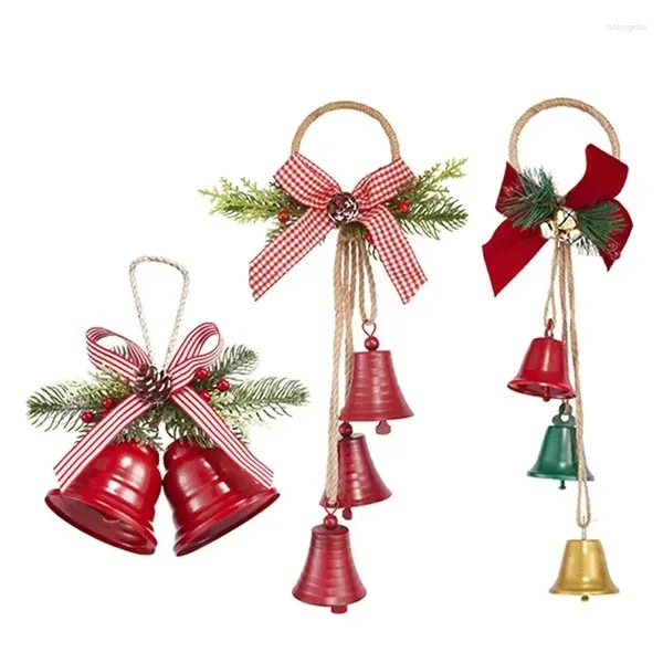 Dekorative Figuren Weihnachtsmetall -Jingle -Glocken mit Bowknot Ribbon Weihnachtsbaumtür Hängende Anhänger Dekorationen Noel Jahr Wohnkultur