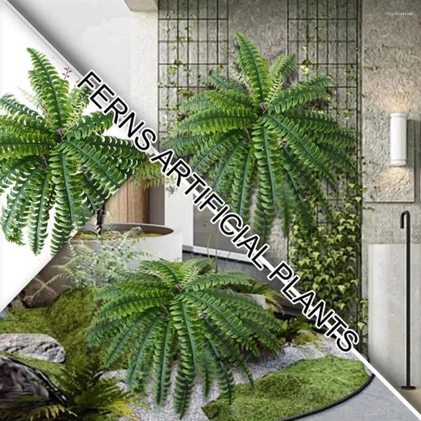 Fiori decorativi 2 pezzi Fernelli artificiali Piante Bush di arbusti resistenti al giardino di vegetazione UV in plastica esterna F7M0