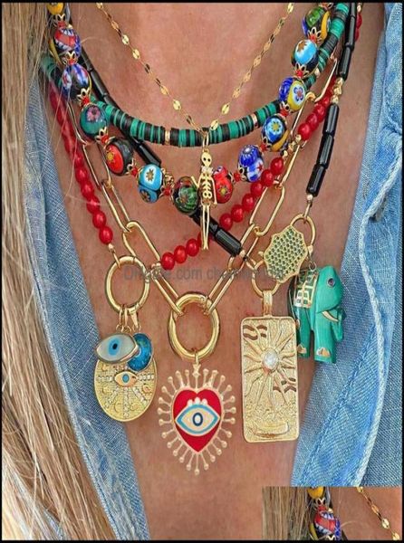 Colares pendentes pingentes jóias e mal olho de coração vermelho colar verde para mulheres gargantilhas góticas estéticas boho vintage collier femme fa8458400