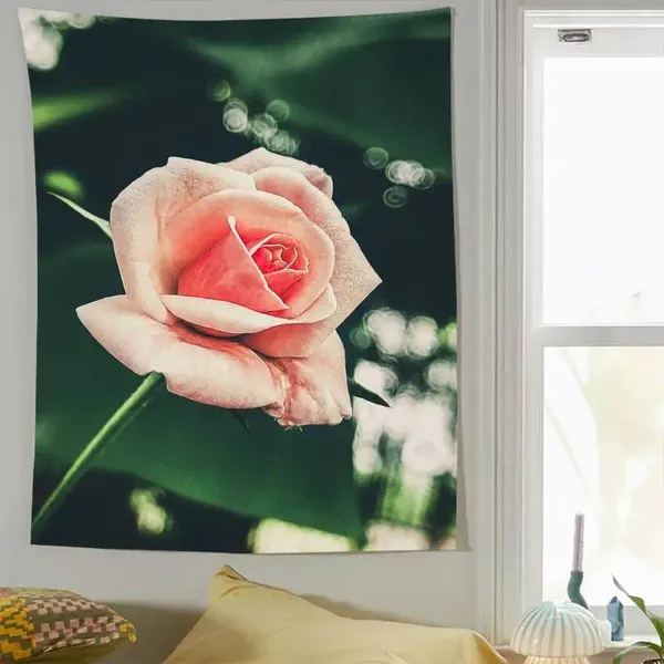 Wandteppiche schöne Rose Blume Rot rosa gelbe Blütenblätter Dekor Decke Wand hängende Kunstraum Ästhetisches Schlafzimmer Hintergrund