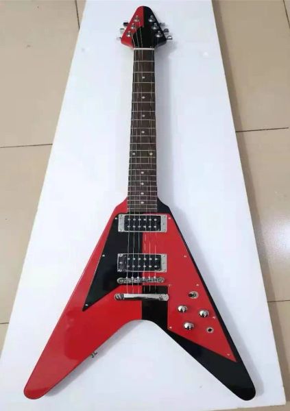 Gitar yeni özel 6string vtype elektro gitar, tüm vücut siyah ve kırmızı twocolor gitar, ücretsiz gönderim