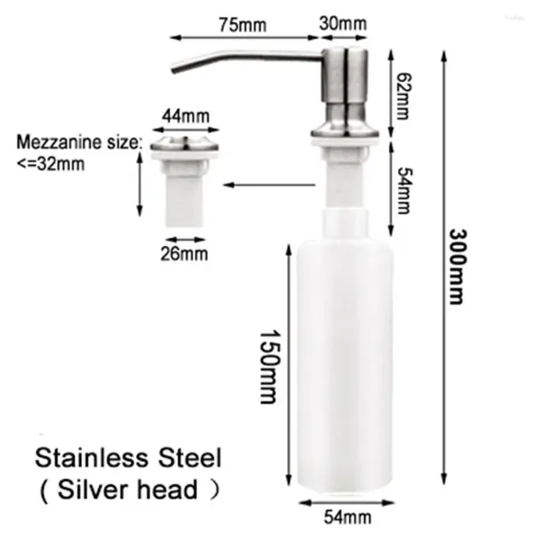 Sıvı Sabun Dağıtıcı 300ml Mutfak Lavabosu Siyah Abs Deterjan Losyon Şişesi Dispenserler Paslanmaz Çelik Başlık