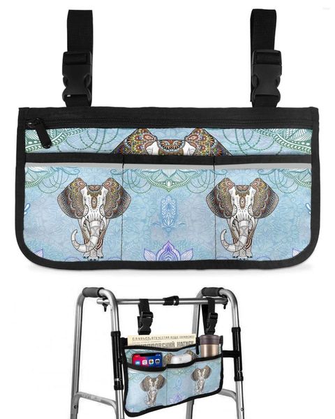 Aufbewahrungstaschen Elefant Mandala Nationaler Rollstuhlbeutel mit Taschen Armlehnen Seite Elektrischer Roller -Wanderbeutel Beutel