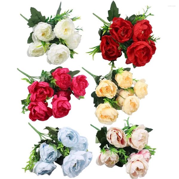 Fiori decorativi 1 pacco peonie bouquet fiore artificiale rosa rosso decorazione di matrimoni 6 teste fa falsi flores decorazione per la casa mazzo