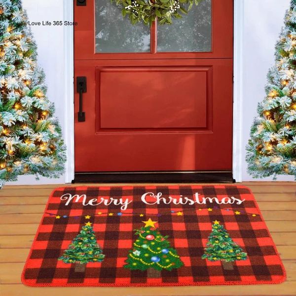 Teppiche Weihnachtsbaum Retro Türmat rotes Gitter Willkommen zu Hause Anti-Schlupftür-Matte Festival Geschenk Teppich Flanell Zimmerboden Teppich