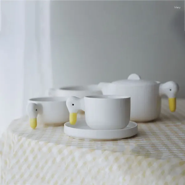 Kupalar Tingke Japon sevimli ördek seramik kupa kahve fincan tabakayı çaydanlık kase Korean ev serisi sofra belgesi doğum günü hediyesi