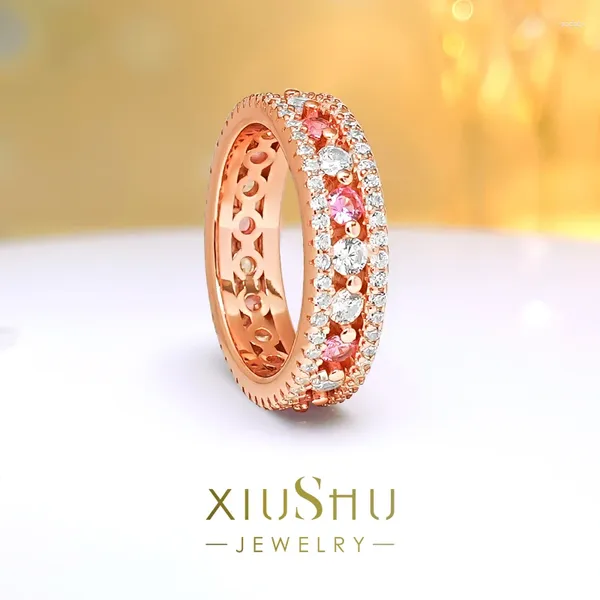Anelli a grappolo Diamanti a due tono in oro rosa alla moda 925 anello in argento sterling con gioielli da sposa versatili ad alto contenuto di carbonio