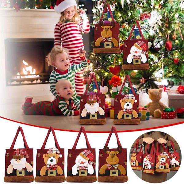 Bolsas de Natal embrulhadas para presentes Papai Noel Snowman Snowman Bolsa de veado variada