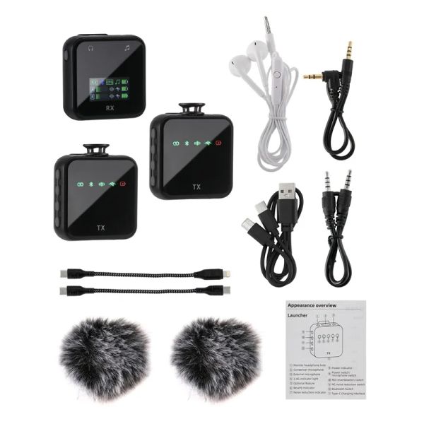 Микрофоны портативная беспроводная мини -лавальер микрофона аудио -видеозапись голосовой записи Bluetooth System Live Streaming для iPhone typec ноутбук