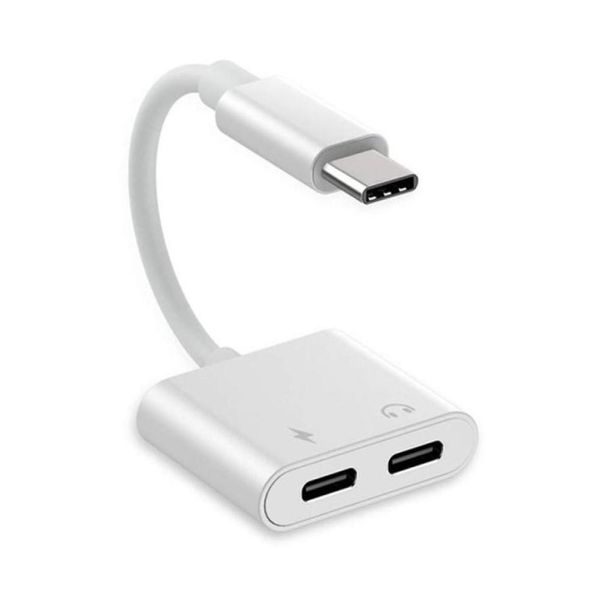 2 in 1 Adattatore USB C e splitter caricabatterie 3A Carica rapida e Musica HIFI DAC 1 Tipo C Maschio a 2 Porta femminile di tipo C per Pixel Huawei4172216