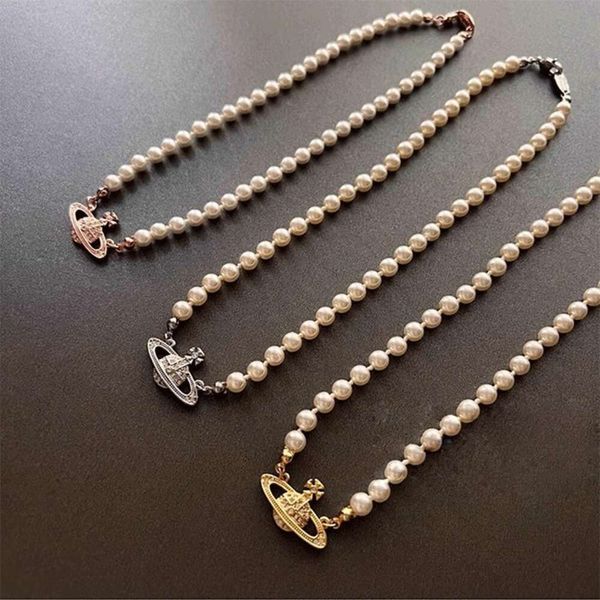 Kaiserin Witwe Saturn Perlenkette für Frauen vielseitig High -End -Klein- und Luxus -Lichtkragen -Kette Anhänger Schmuck Schmuck