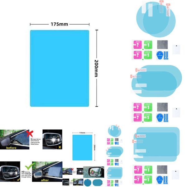 2024 2pcs Autoaufkleber Regenfischfilm Rückfahrspiegel Regen-Sicht-Anti-Fog-Aufkleber Autosicherheit Fahrauto-Zubehör Accessoires