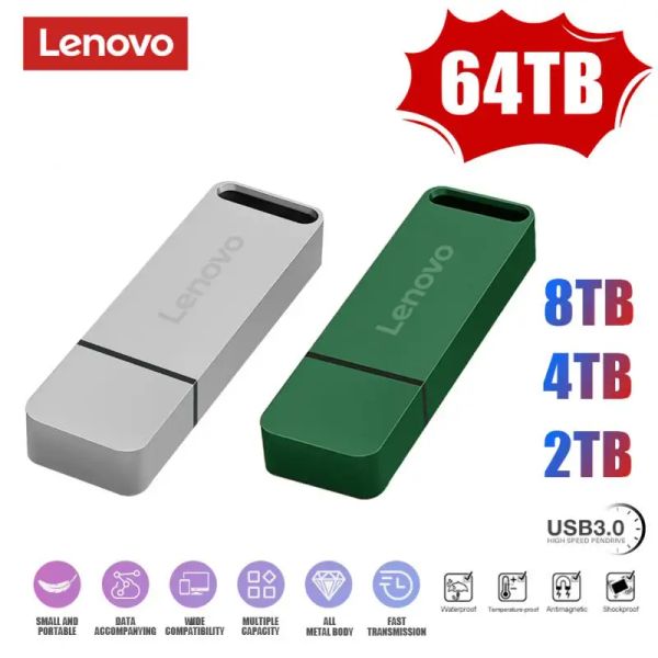 Adaptör Lenovo 64TB USB 3.0 Mini Kalem Sürücüleri 16TB 8TB USB Flash Drive 4tb 2tb USB Stick Mobil Flash Disk PS4 PS5 için USB Anahtar Pendrive