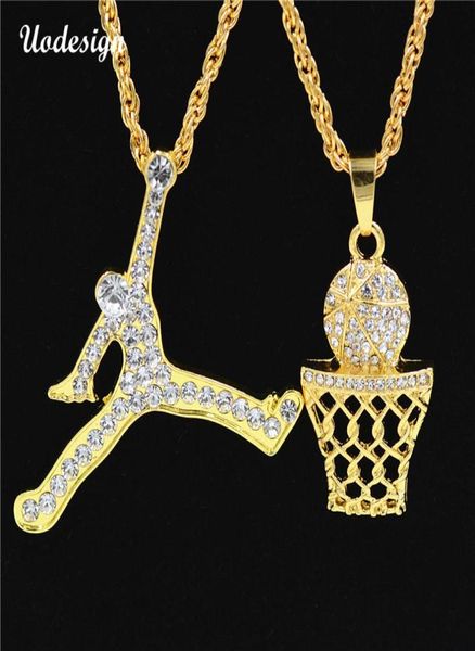 Uodesign hip hop buzlu bling tam rhinestone numarası 23 spor adam kolyeler kolyeler erkekler için altın renk kolye 41817983406973