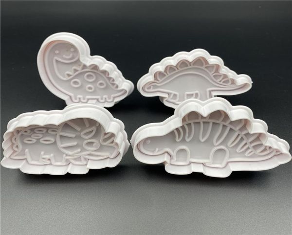 4pcsset Dinosaurier Plastik dekorativen Keksform DIY KITILE Kuchen Dekorieren Werkzeuge Keksschneider Stempel Fondant Embosser Die9264099