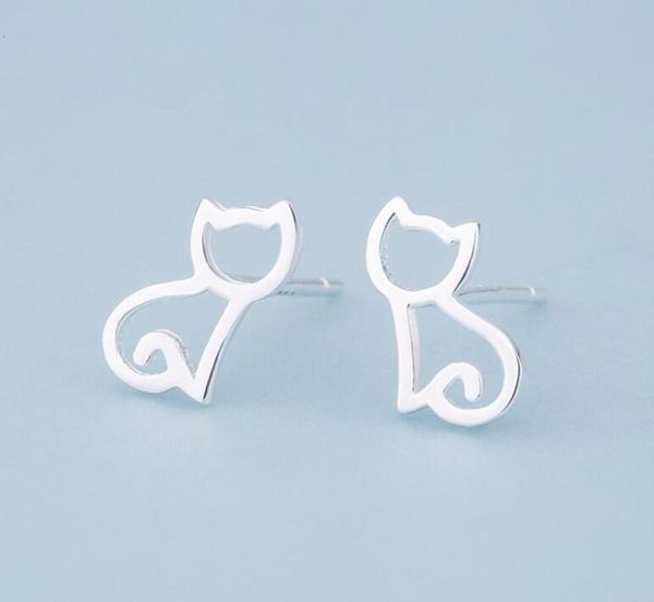 925 Серебряные серьги стерлингов Симпатичные маленькие серьги для кошек простые маленькие серьги с полумесяца